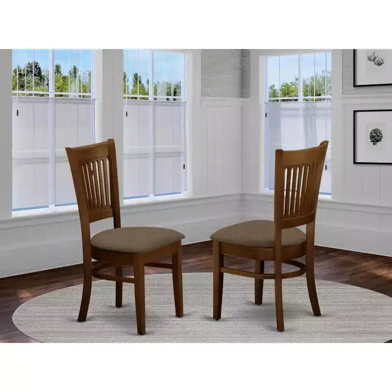 Sillas de comedor con motivos africanos - Asiento de tela de lino y respaldo de listones