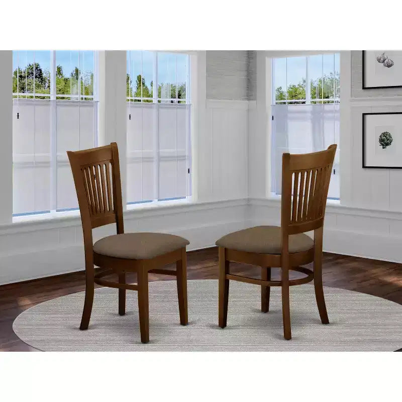 Sillas de comedor con motivos africanos - Asiento de tela de lino y respaldo de listones