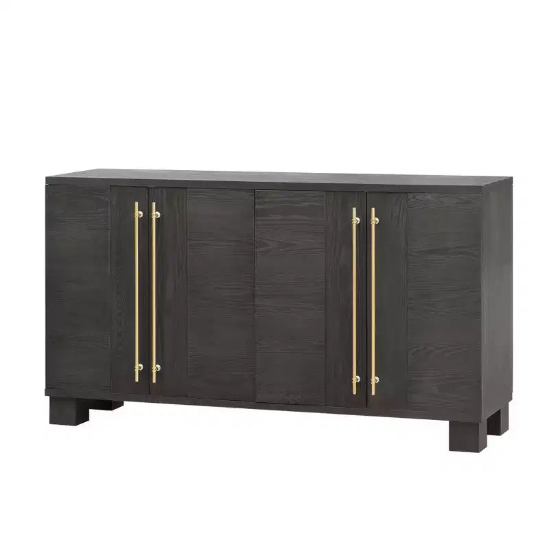 Aparador de madera con almacenamiento, estantes ajustables y tiradores dorados para comedor y sala de estar, color gris pardo