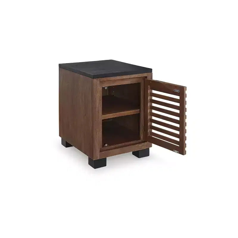 Mesa auxiliar Kallari con armario de almacenamiento de madera de dos tonos, marrón cálido