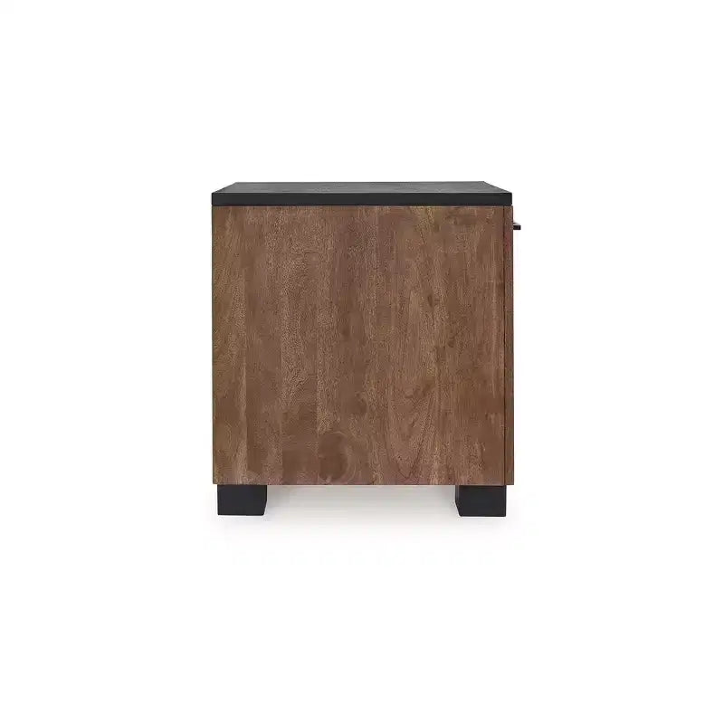 Mesa auxiliar Kallari con armario de almacenamiento de madera de dos tonos, marrón cálido