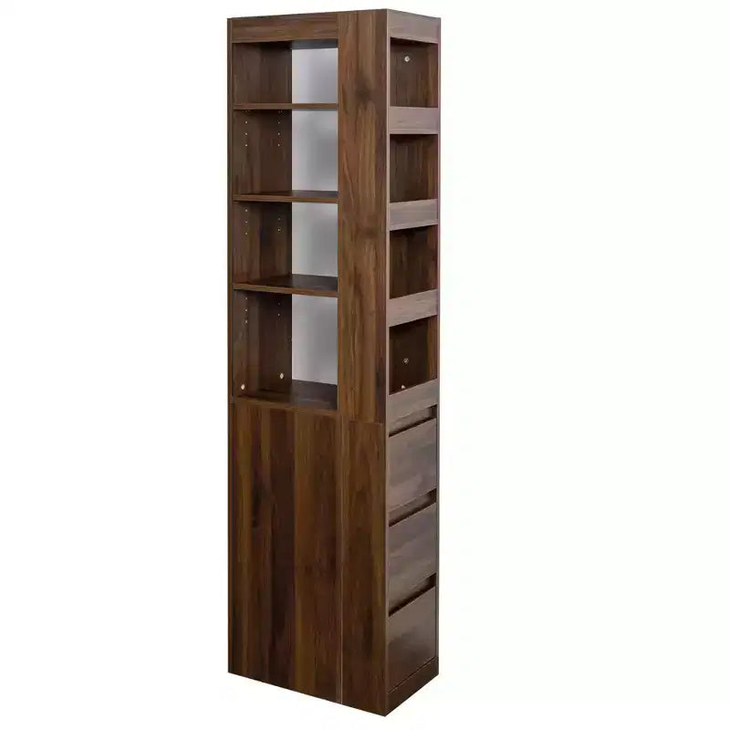 Estantería de madera de 179.9 cm de alto con 4 estantes y 3 cajones