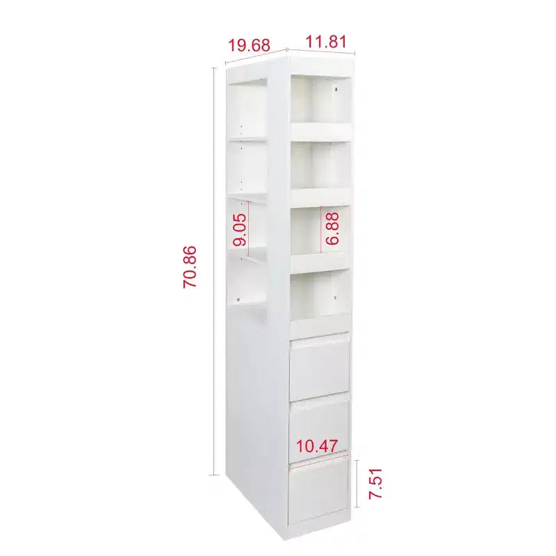Estantería de madera de 179.9 cm de alto con 4 estantes y 3 cajones