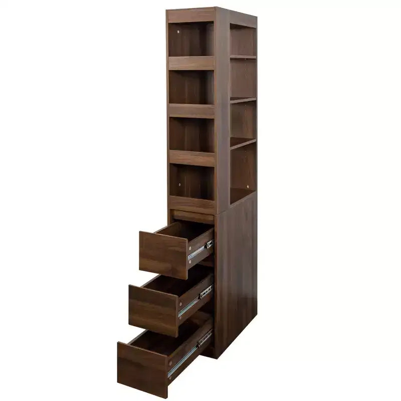 Estantería de madera de 179.9 cm de alto con 4 estantes y 3 cajones