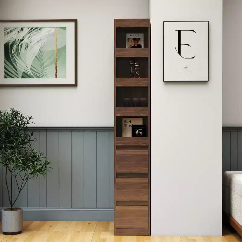 70.87 in. Tall Wood 4-Shelf Bookcase with 3 Drawers