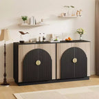 Aparador moderno de mediados de siglo con diseño estriado y puertas arqueadas, aparador de almacenamiento para comedor, sala de estar, cocina, aparador modular