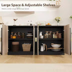 Aparador moderno de mediados de siglo con diseño estriado y puertas arqueadas, aparador de almacenamiento para comedor, sala de estar, cocina, aparador modular