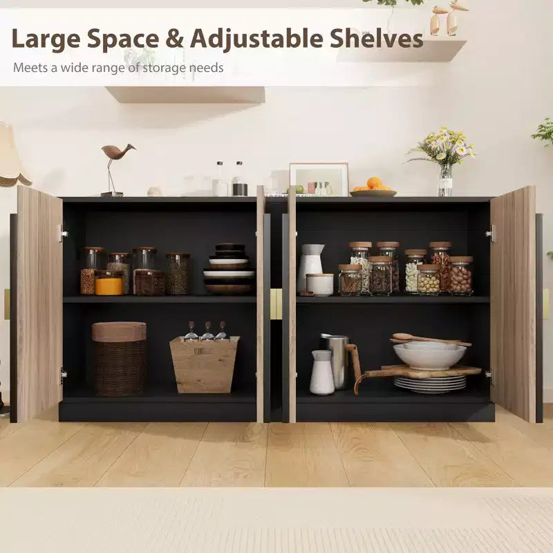 Aparador moderno de mediados de siglo con diseño estriado y puertas arqueadas, aparador de almacenamiento para comedor, sala de estar, cocina, aparador modular