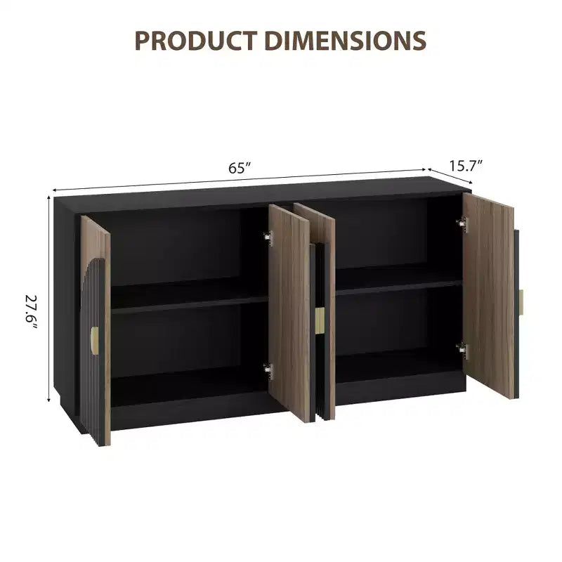 Aparador moderno de mediados de siglo con diseño estriado y puertas arqueadas, aparador de almacenamiento para comedor, sala de estar, cocina, aparador modular