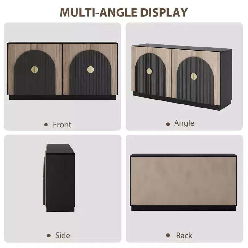 Aparador moderno de mediados de siglo con diseño estriado y puertas arqueadas, aparador de almacenamiento para comedor, sala de estar, cocina, aparador modular