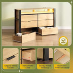 Cómoda organizadora de almacenamiento de madera blanca de 50.79'' con 6 cajones y luces LED, con tomas de corriente (compatible con TV de 55'') para dormitorio, armario y sala de estar