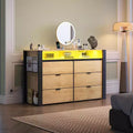 GALAXHERO 50.79'' White Wood 6-Drawer LED Dresser  Storage Organizer with Power Outlets (Fits 55'' TV) for Bedroom, Closet & Living Room