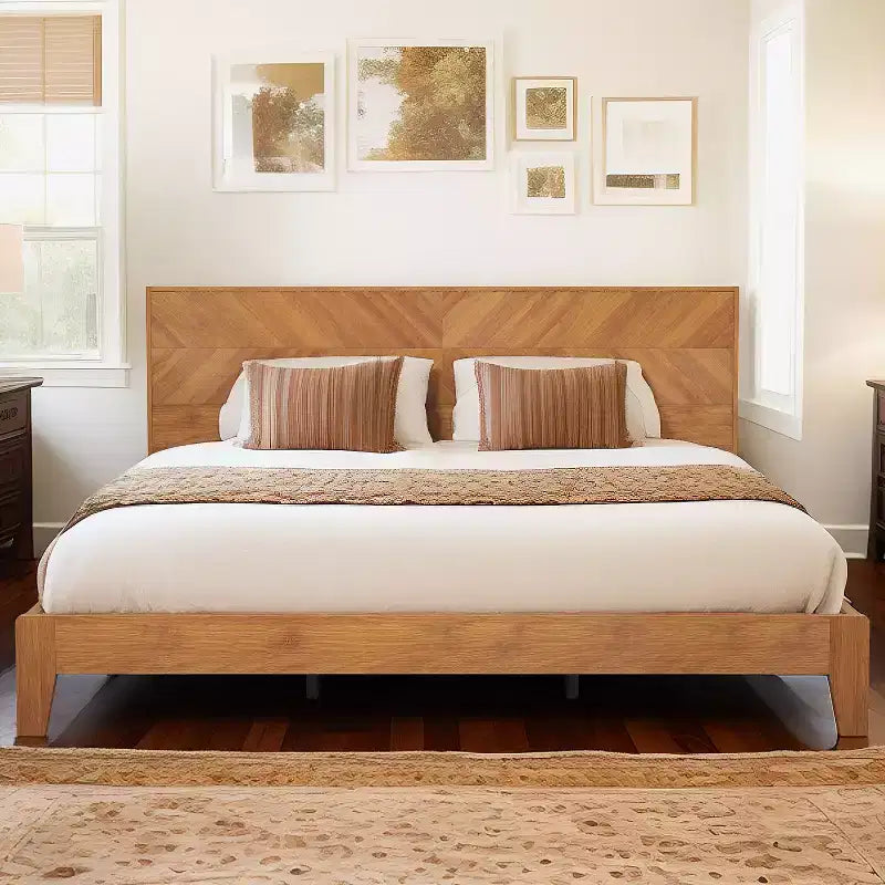 Galano King Weiss Clara Bed with Headboard  Amber Walnut