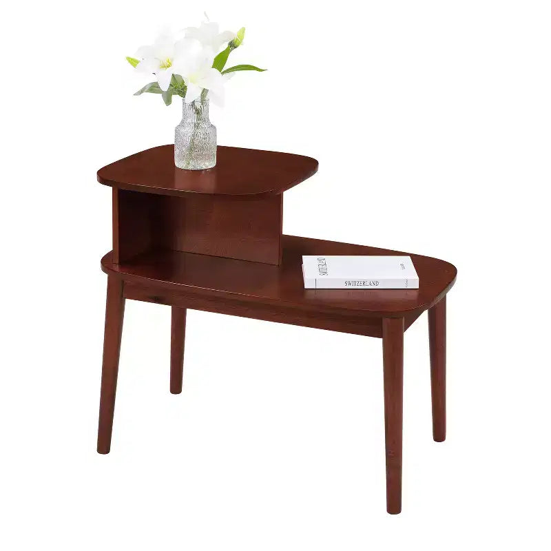 Mesa auxiliar Belmont de tres niveles con cajón de almacenamiento oculto, dos estantes y pomo de níquel, perfecta para organizar artículos esenciales