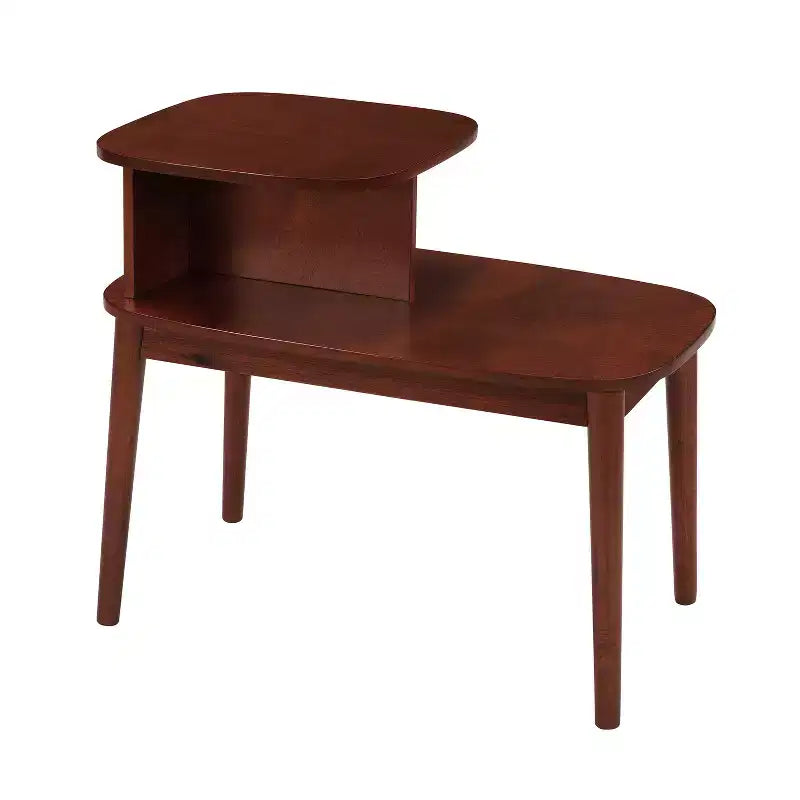 Mesa auxiliar Belmont de tres niveles con cajón de almacenamiento oculto, dos estantes y pomo de níquel, perfecta para organizar artículos esenciales