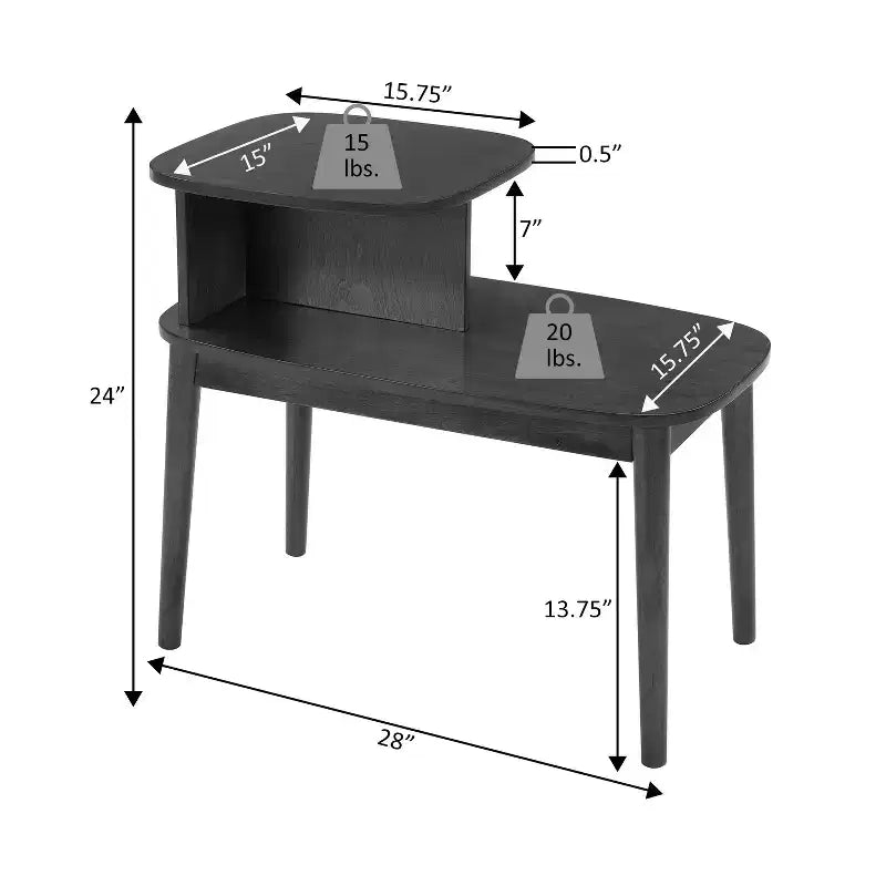 Mesa auxiliar Belmont de tres niveles con cajón de almacenamiento oculto, dos estantes y pomo de níquel, perfecta para organizar artículos esenciales