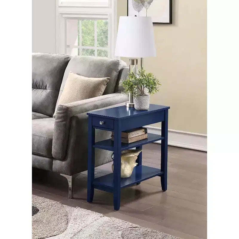 HomeStock Belmont Flip Top End Table with Hidden Storage Compartment and Bottom Shelf, Slim Accent Side Table for Living Room Organization
