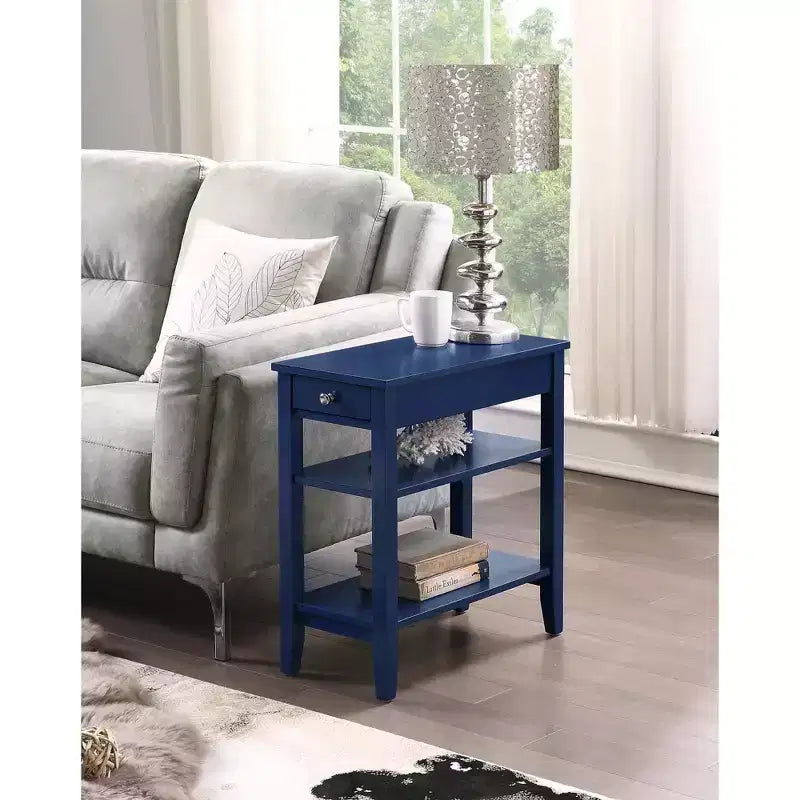 Mesa auxiliar abatible Belmont con compartimento de almacenamiento oculto y estante inferior, mesa auxiliar decorativa delgada para organización de sala de estar
