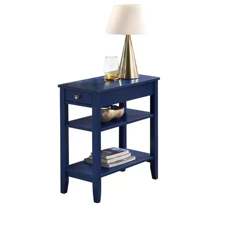 Mesa auxiliar abatible Belmont con compartimento de almacenamiento oculto y estante inferior, mesa auxiliar decorativa delgada para organización de sala de estar