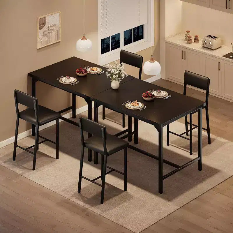 Mesa de Comedor para 2 con Reposapiés y Respaldo, Mesa Alta de Cocina, 2 Sillas de Bar Tapizadas, Protectores de Esquina, Espacio Pequeño, Color Retro