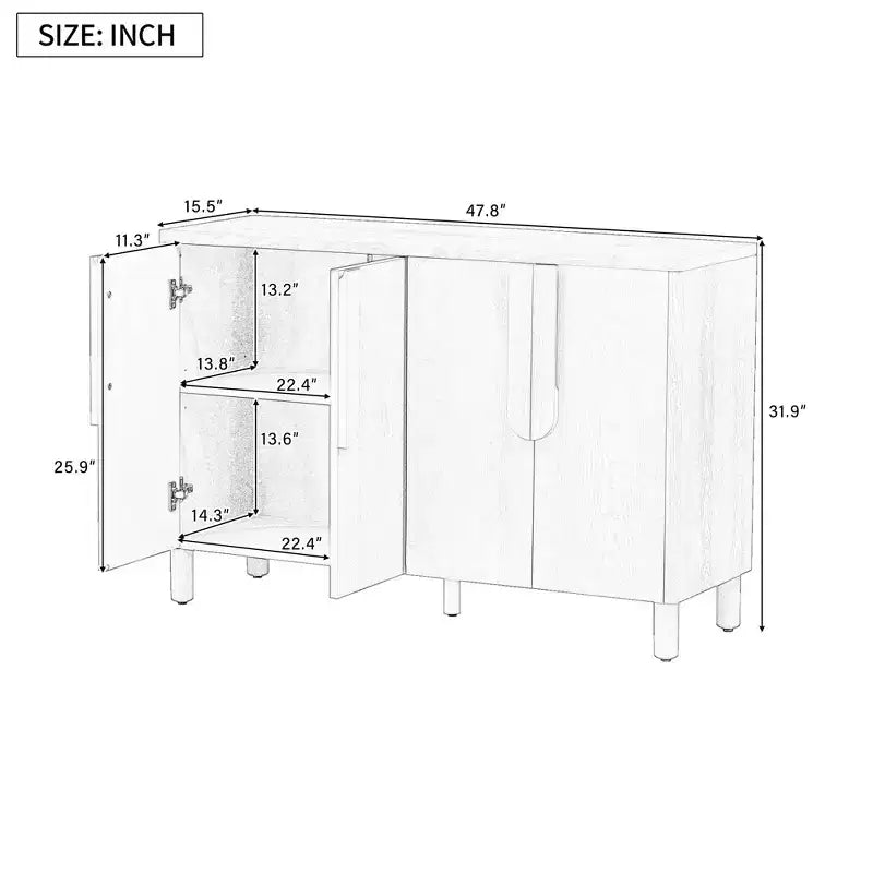 Aparador de madera, Mueble aparador con 4 puertas y 4 estantes, Armario de almacenamiento para sala de estar, comedor, cocina