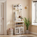 31.5 Hall Tree Entryway Table with Coat Rack, Console Table with 2-Tier Storage Shelves, Shoe Rack Organizer, 7 Hooks & Mesh Cabinet for Foyer/Door