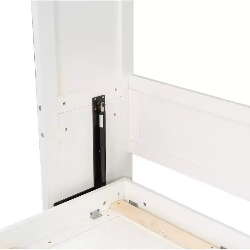 Cama Murphy de tamaño completo con mueble, cama de almacenamiento de madera con 2 cajones, beige