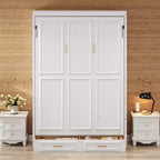 Cama Murphy de tamaño completo con mueble, cama de almacenamiento de madera con 2 cajones, beige