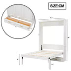 Cama Murphy de tamaño completo con mueble, cama de almacenamiento de madera con 2 cajones, beige