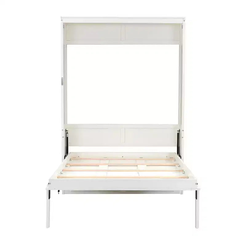 Cama Murphy de tamaño completo con mueble, cama de almacenamiento de madera con 2 cajones, beige