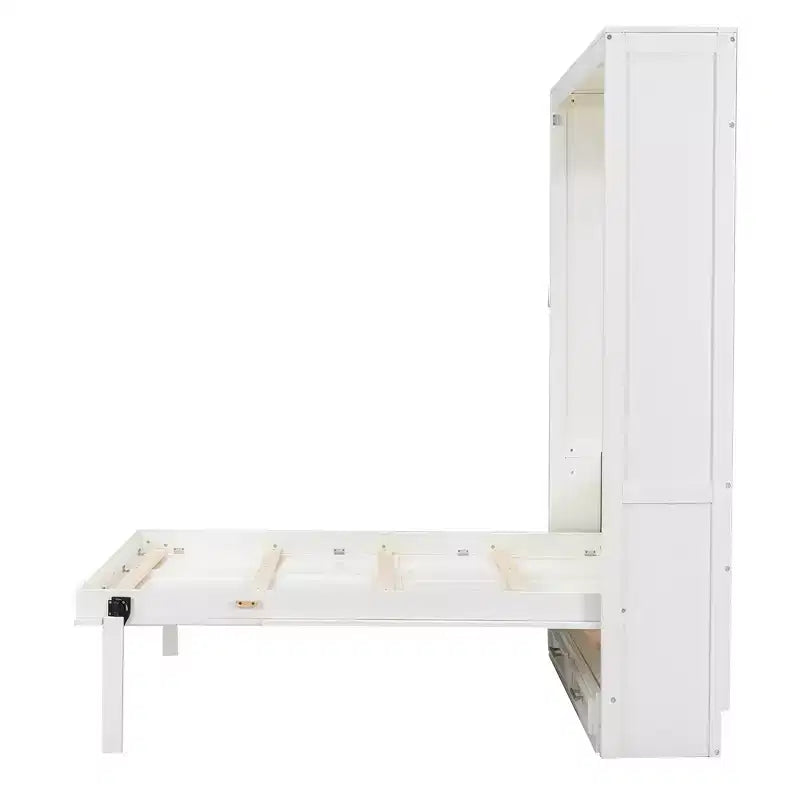 Cama Murphy de tamaño completo con mueble, cama de almacenamiento de madera con 2 cajones, beige