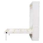 Cama Murphy de tamaño completo con mueble, cama de almacenamiento de madera con 2 cajones, beige