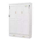 Cama Murphy de tamaño completo con mueble, cama de almacenamiento de madera con 2 cajones, beige