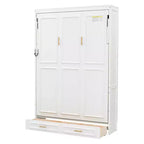 Cama Murphy de tamaño completo con mueble, cama de almacenamiento de madera con 2 cajones, beige