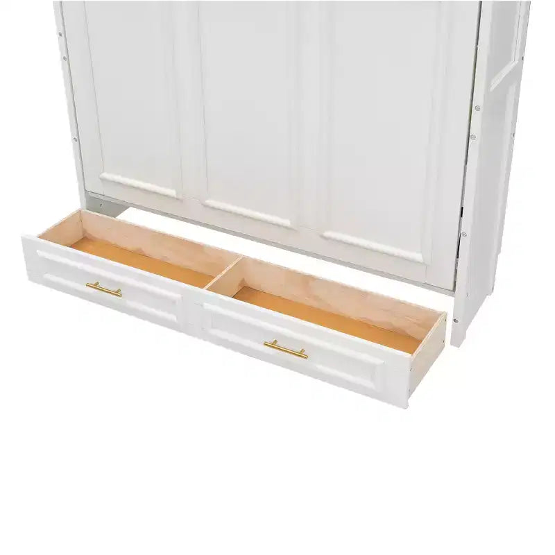 Cama Murphy de tamaño completo con mueble, cama de almacenamiento de madera con 2 cajones, beige