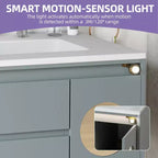 Tocador de baño moderno de 31 pulgadas montado en la pared, tocador de cerámica con 2 cajones y luz con sensor inteligente
