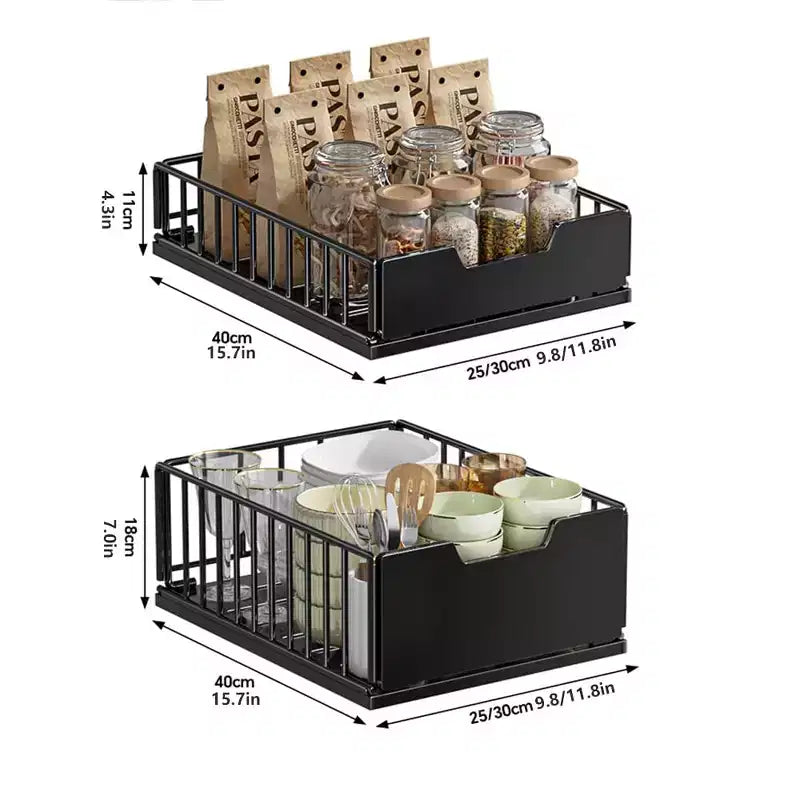 Organizador extraíble para armarios, cajones deslizantes sin taladros para armarios de cocina, estantes extraíbles metálicos para despensa, organizador para armarios de cocina