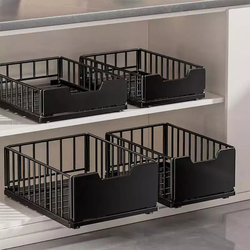 Organizador extraíble para armarios, cajones deslizantes sin taladros para armarios de cocina, estantes extraíbles metálicos para despensa, organizador para armarios de cocina