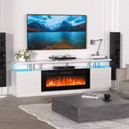 Mueble de TV con Chimenea de 70'' con Chimenea de 36'', Centro de Entretenimiento, Mueble Consola de TV de 2 Niveles con Armario de Almacenamiento, Calentador de Chimenea Eléctrico