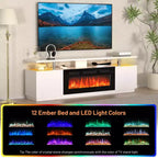 Mueble de TV con Chimenea de 70'' con Chimenea de 36'', Centro de Entretenimiento, Mueble Consola de TV de 2 Niveles con Armario de Almacenamiento, Calentador de Chimenea Eléctrico