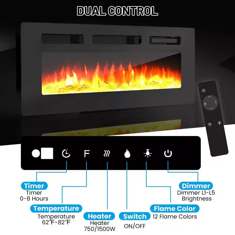 Mueble de TV con Chimenea de 70'' con Chimenea de 36'', Centro de Entretenimiento, Mueble Consola de TV de 2 Niveles con Armario de Almacenamiento, Calentador de Chimenea Eléctrico