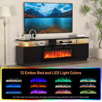 Mueble de TV con Chimenea de 70'' con Chimenea de 36'', Centro de Entretenimiento, Mueble Consola de TV de 2 Niveles con Armario de Almacenamiento, Calentador de Chimenea Eléctrico