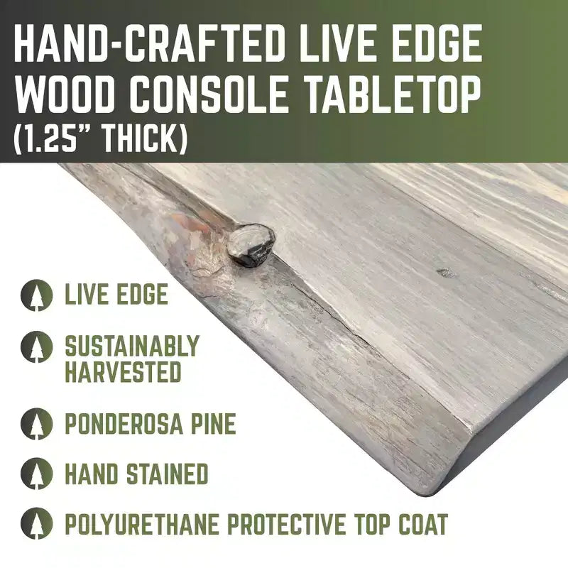 Mesa consola de madera maciza con borde natural gris Riverstone