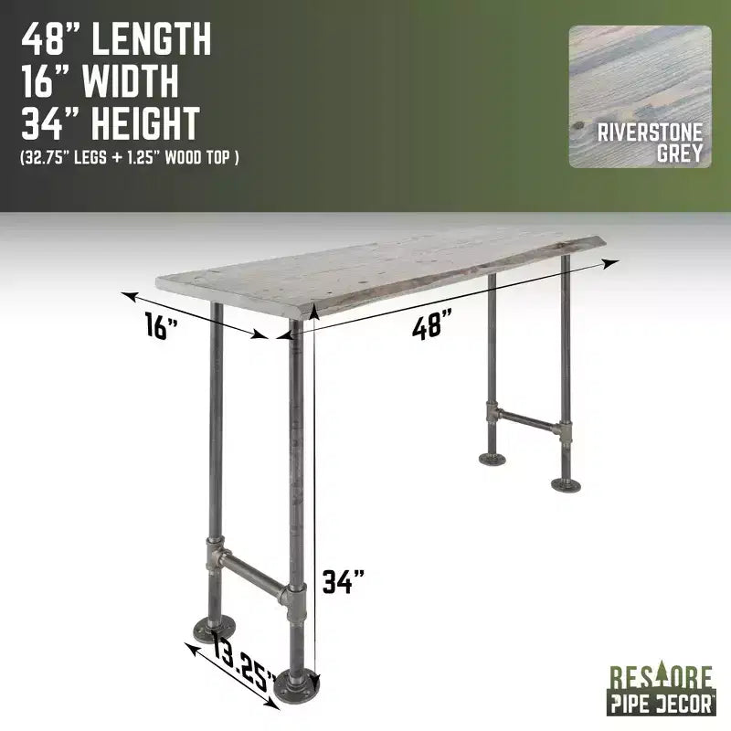 Mesa consola de madera maciza con borde natural gris Riverstone