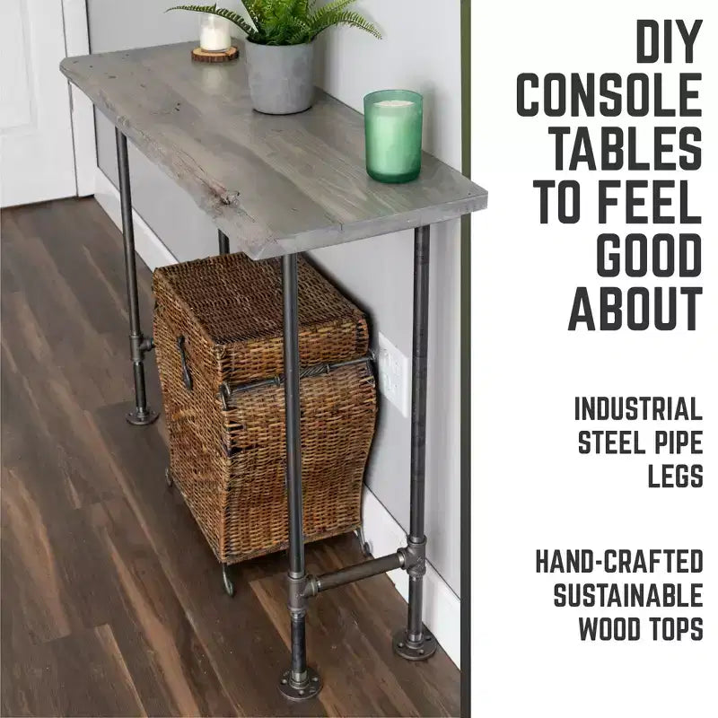 Mesa consola de madera maciza con borde natural gris Riverstone