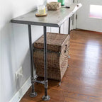 Mesa consola de madera maciza con borde natural gris Riverstone