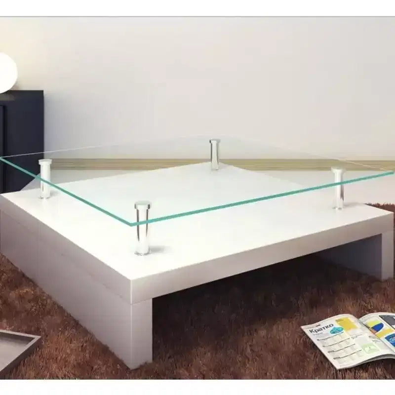 Mesa de centro MDF blanco de alto brillo, Cristal templado Mediana