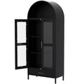 GustoWave 73 Tall Arched Metal Storage Cabinet w/Glass Doors & Drawer, Pantry Cabinet w/Adjustable Shelves, Modern Accent Bookshelf, Black