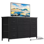 Dresser for Bedroom w/6 Drawers, Wide Fabric Dresser TV Stand for 55 TV w/Metal Frame, Wooden Top, Fabric Storage Organizer for Livingroom