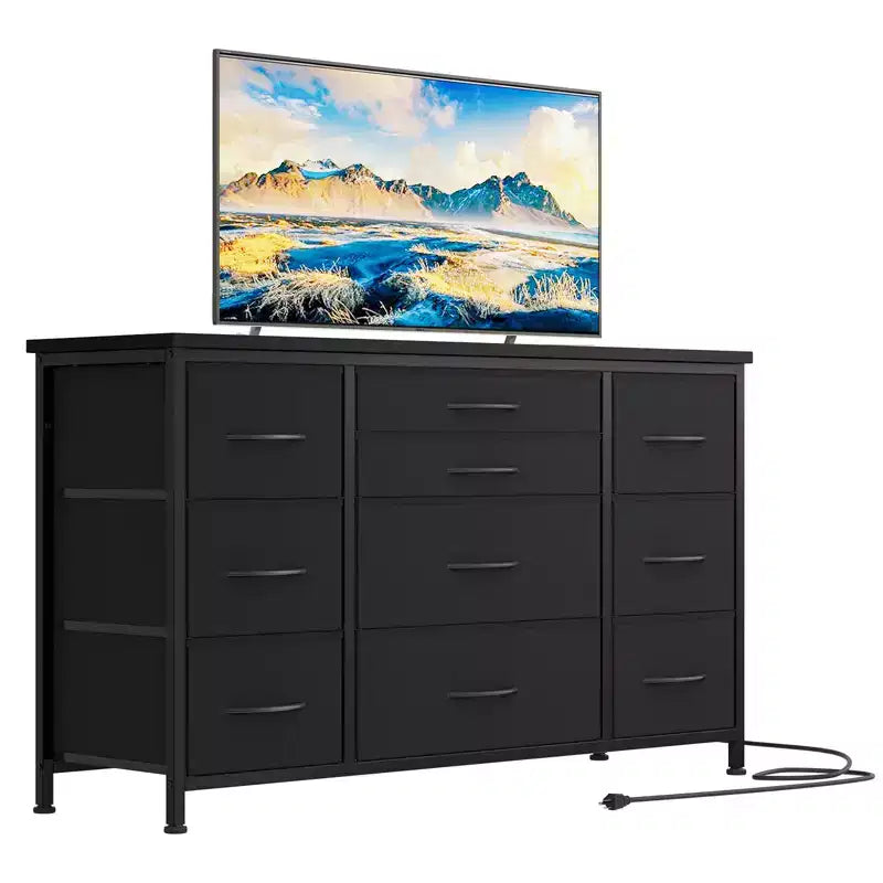 Dresser for Bedroom w/6 Drawers, Wide Fabric Dresser TV Stand for 55 TV w/Metal Frame, Wooden Top, Fabric Storage Organizer for Livingroom
